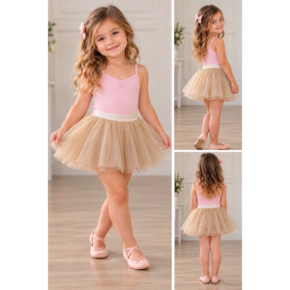 Crazy 8 Gold Sparkle Tulle Tutu Skirt Girls 4T Elastic Waist Metallic Sheer